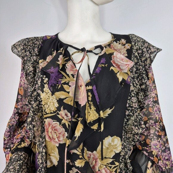 Ralph Lauren Womens Floral Ruffle-Trim Georgette Blouse Black Size XL NWT (26) - Picture 4 of 15